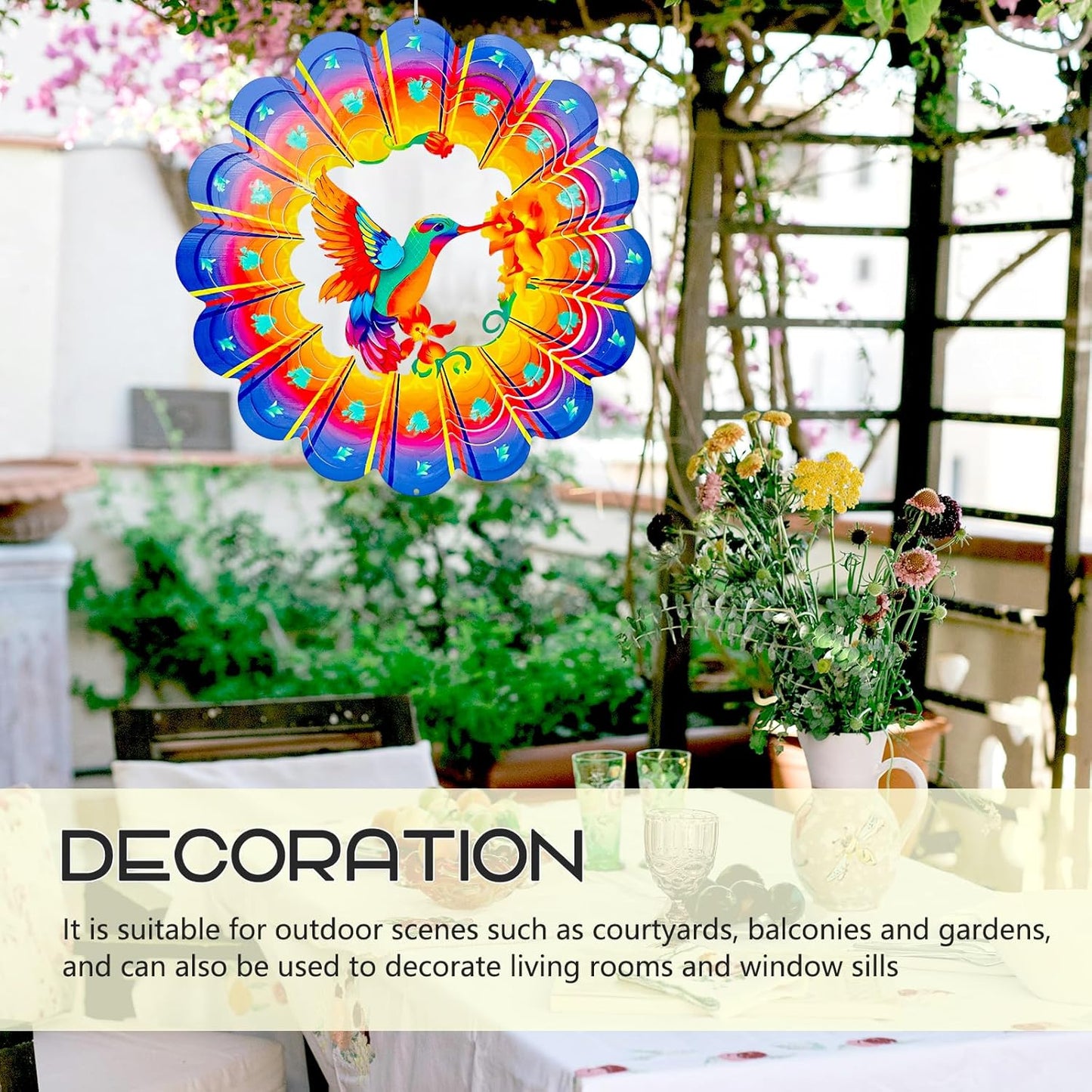 Wind Spinners Outdoor Hummingbird Art12 inch 3D Stainless Steel Laser Cut Metal Art Geometric Pattern Wind Sculpture Hanging for Yard Garden Decorations Gifts Outdoor