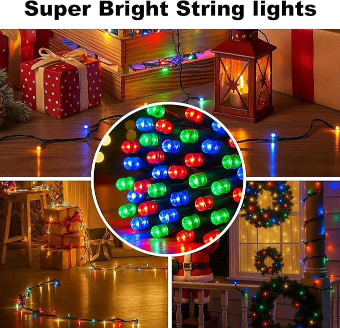 Christmas String Lights Outdoor & Indoor, 2Pack 600 LED Christmas Lights, 210ft Plug-in Twinkle Light Waterproof with 8 Modes for Christmas Tree Wedding Party Garden Patio Decorations(Multicolor)