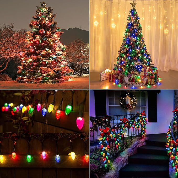 Solar String Strawberry Lights Outdoor 100 LED 40Ft Multi-Color Christmas Fairy Lights with 8 Lighting Modes, Waterproof Solar Lights Outdoor for Garden Christmas Wedding Party Xmas Tree Decoration