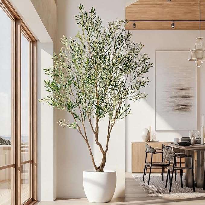 7ft Faux Olive Tree with Pot & Moss Artificial Olive Plant Fake Olive Tree for Home Decor, Large Indoor Artificial Trees Faux Plants Indoor Durable Artificial Trees for Living Room/Office