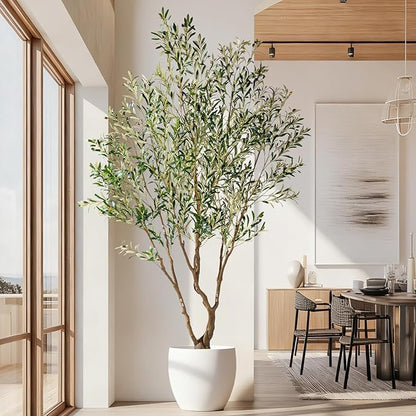 7ft Faux Olive Tree with Pot & Moss Artificial Olive Plant Fake Olive Tree for Home Decor, Large Indoor Artificial Trees Faux Plants Indoor Durable Artificial Trees for Living Room/Office