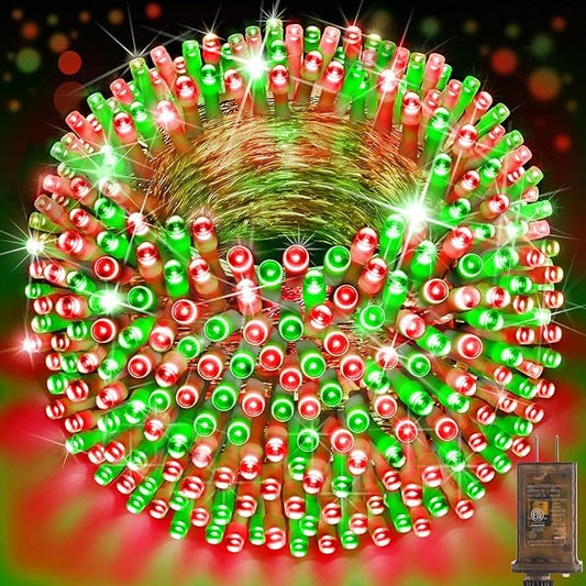SAUIRS 197FT 500 LED Christmas Lights Outdoor String Lights with 8 Modes Timer Waterproof Fairy Light Plug in for Outside Indoor Party Xmas Palm Tree Yard Wedding Decoration(Red and Green)