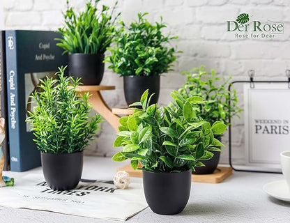 Der Rose Fake Plants 12 Pack Artificial Plants Small Faux Plants in Black Pot for Bathroom Home Office Table Decor Indoor