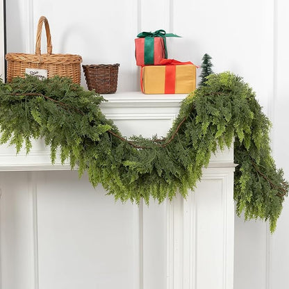 6 FT Real Touch Christmas Garland for Holiday Indoor Outdoor Decor,Cedar Garland,Cypress Garlands,Real Touch Pine Garlands,Thick and Lush for Home Dining Table Mantel Porch Christmas Decor. ﻿