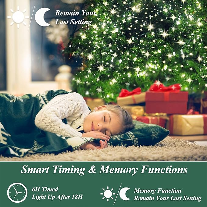 aneeway Christmas Tree Lights with Star Toppers, 410 LED Christmas Lights with 8 Modes & Memory Function, 6.6FT x 16 String Lights with Remote Control & Timing for Xmas Ornaments - Cold White