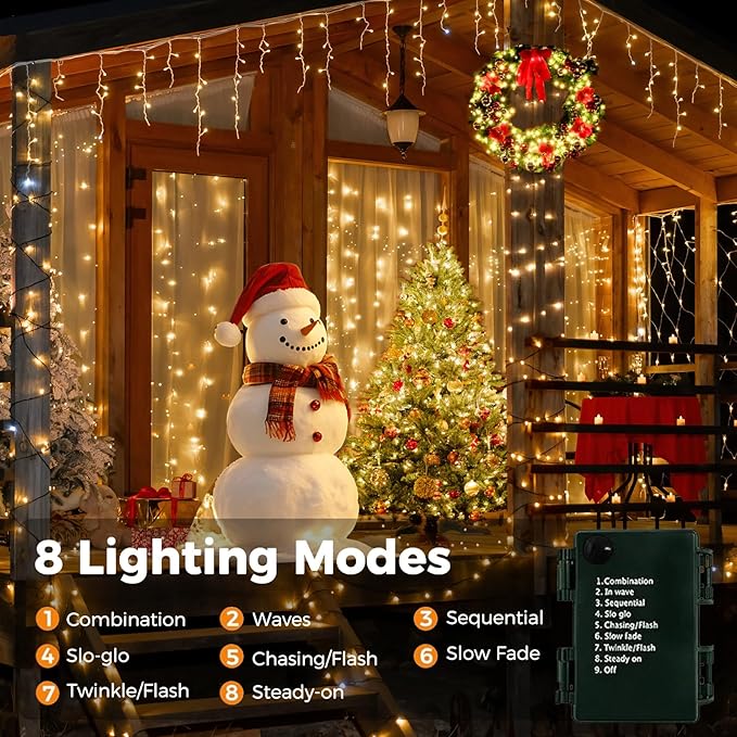 4 Pack 160FT 400 LED Battery Operated Christmas Lights Indoor/Outdoor with Timer & 8 Modes Green Wire Christmas Tree Lights Waterproof Fairy String Lights for Garden Christmas Decoration(Warm White)