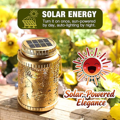 Cooo 2 Pack Solar Lanterns Outdoor Waterproof Bigfoot Sasquatch Christmas Trees Solar Pathway Lights Landscape Path Christmas Gifts for Women Mom Grandma for Outdoor Table Lamps Garden Yard Decor-Gold