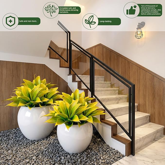 Artificial Agave Faux Agave 14.2In Fake Greenery Outdoor Artificial Plant Fake Plant for Indoor Home Decor Plastic Plant Outdoor Decoration Front Porch Decor Simulation Plants 2Pack,Yellow