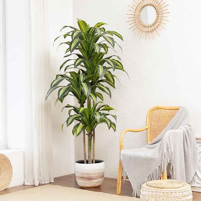 Artificial Dracaena Tree 6FT Tall Fake Tree - Faux Indoor Plant with UV Resistant Potted Design - Realistic Large Artificial Plants for Home Living Room Office Decor Indoor