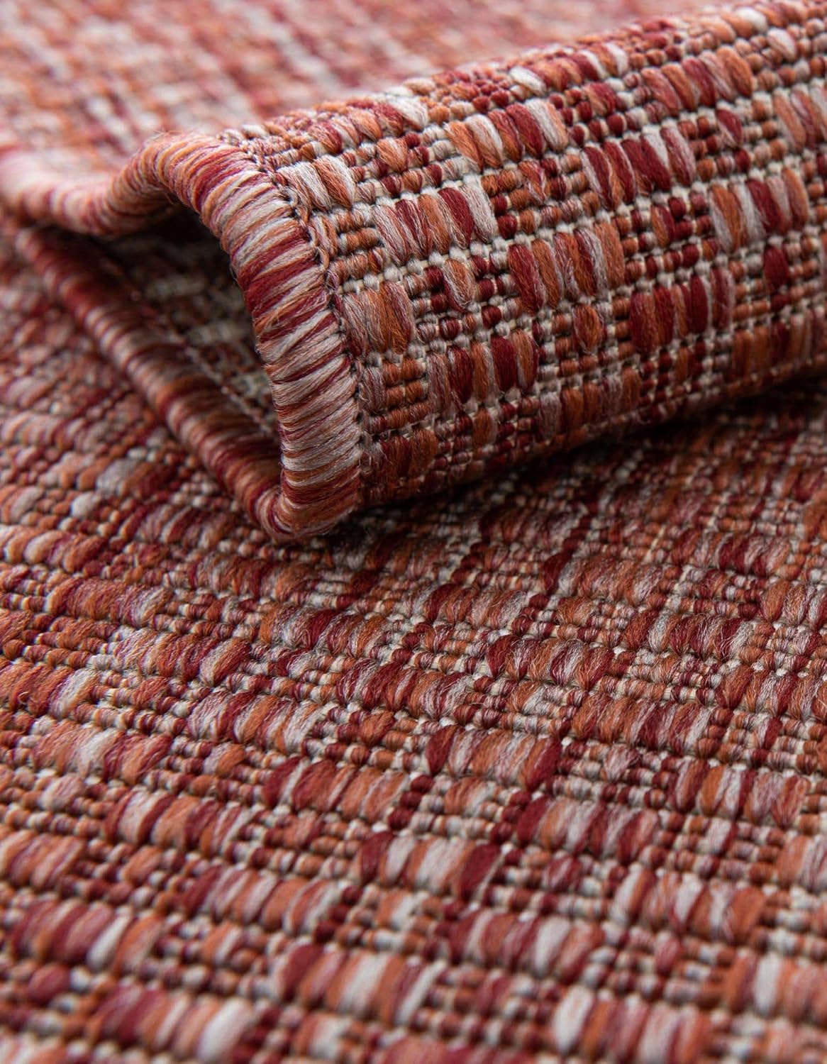 Unique Loom Collection Casual Transitional Solid Heathered Indoor/Outdoor Flatweave Area Rug (13' Round, Rust Red/Beige)