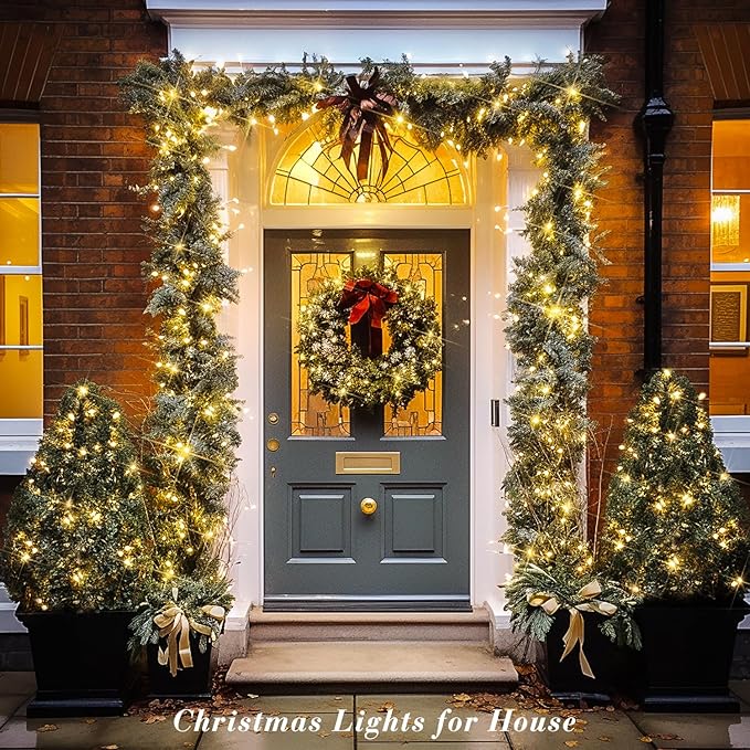 JMEXSUSS 230ft 720 LED Warm White Christmas String Lights Outdoor, Plug-in Outdoor String Lights with Remote Control, Clear Wire 8 Modes Christmas Tree Light for Bedroom Tree