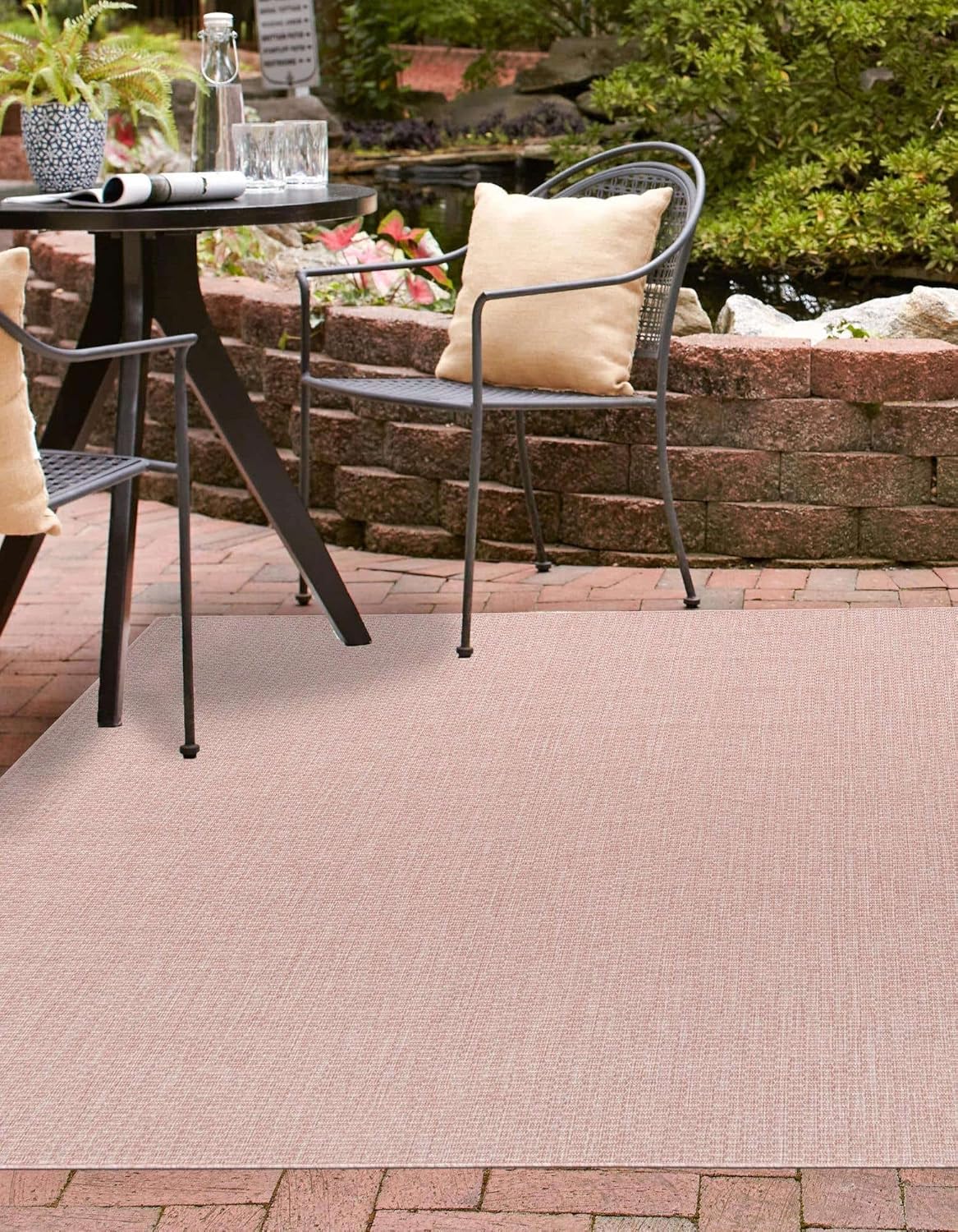 Unique Loom Collection Casual Transitional Solid Heathered Indoor/Outdoor Flatweave Area Rug (7' 10" Square, Whisper Pink/Ivory)