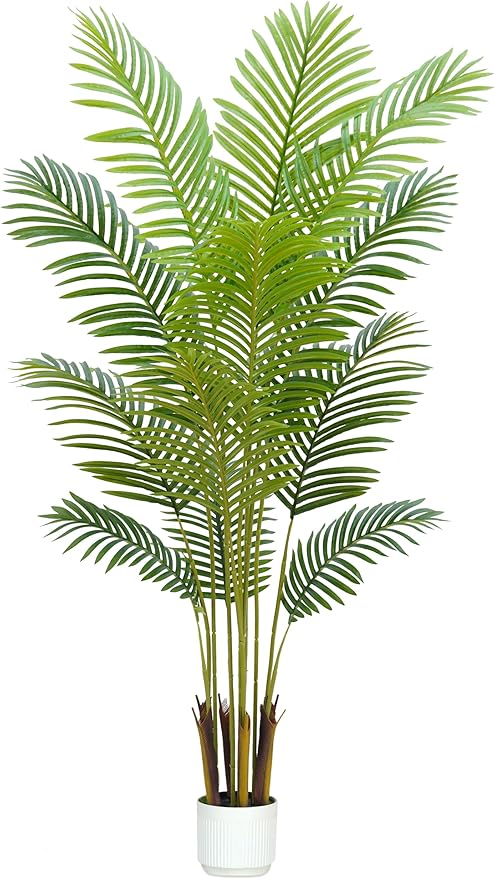 Artificial Palm Tree Indoor 5ft with White Pot,Realistic Leaves and Adjustable Branches and 12 Trunks, Faux Plants Indoor Tall - Ideal for Home Decor in Living Rooms, Offices, and Bedrooms (5FT Palm)