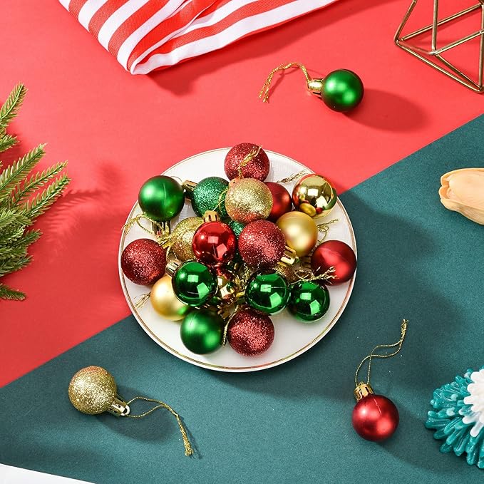 36Pcs Mini Shatterproof Christmas Balls, 3cm/1.18inch Mini Christmas Baubles Red Green Gold Plastic Ball Ornament for Christmas Tree Ornaments Party Decoration (Red and Green and Gold)