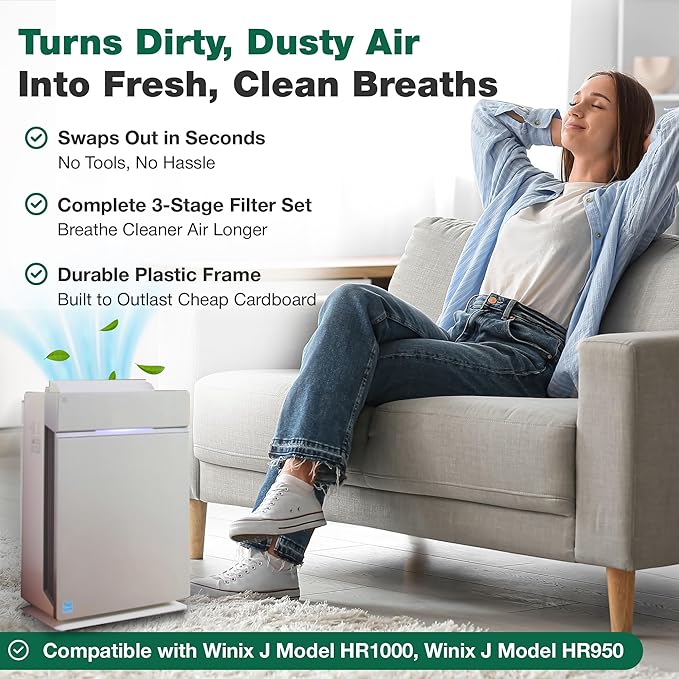 2 Replacement Air Purifier Filters Compatible with Winix J Models HR950 & HR1000 - Includes 1 Air Purifier Filter & 1 Carbon Filter - Compatible with Part # 117130- (2 Pack) by Think Crucial