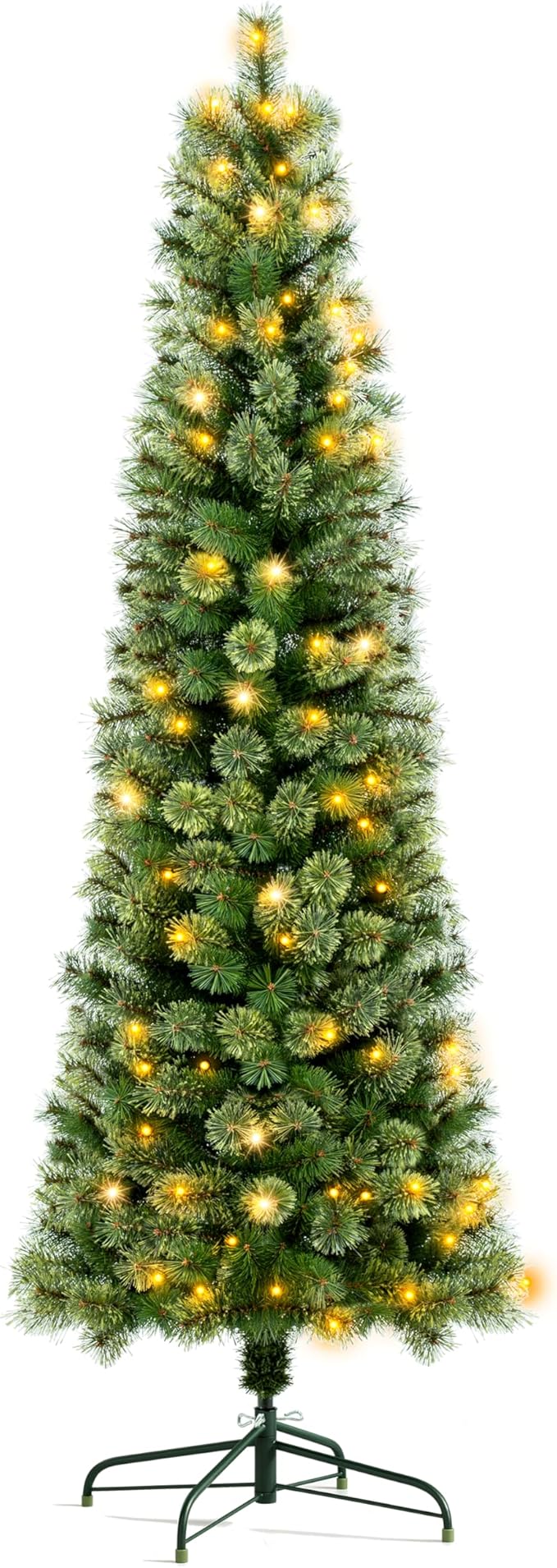 6ft Pencil Christmas Tree with Lights – Pre-Lit Slim Christmas Tree with 250 Warm White LEDs, 299 Tips Brockton Cashmere Pine, Hinged Branches, Slim Tree for Small Spaces