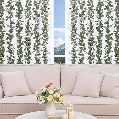 Dolicer 8 Packs 6FT Artificial Eucalyptus Garland, Faux Greenery Garland Hanging Fake Silver Dollar Eucalyptus Leaves Vines for Wedding Backdrop Arch Table Wall Party Home Decor