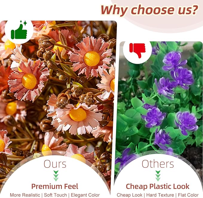 Artificial Daisy Flowers for Outdoor 16 Bundles Faux Daisy Flower UV Resistant No Fade Floral for Home Indoor Outside Garden Porch Window Box Balcony Yard Porch Fall Decor (Brown)