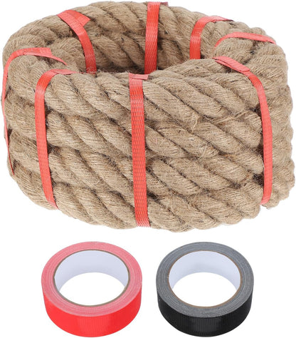 MECCANIXITY Jute Rope 1.2 Inch x 15ft, Thick Twine Rope Ropes Braided Jute Twine Natural Brown Burlap Cord String Heavy Twisted with Tapes for Decorative Crafts Railing Swing Tug of War