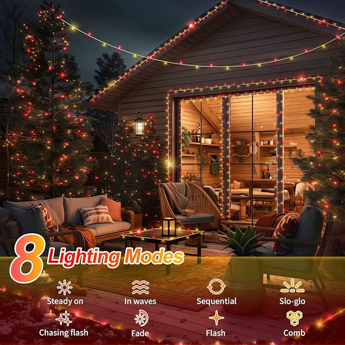 403 FT 1000 LED Christmas Lights Outdoor Decorations Super Long Fairy String Lights Waterproof 8 Modes Timer Clear Wire for Outside House Tree Patio Yard Wedding Party Holiday-Warm White & Red