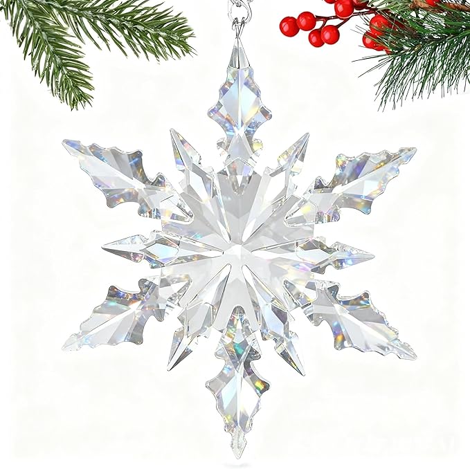 Luxury Crystal Christmas Snowflake Ornaments Christmas Tree Hanging Decorations Gifts for Women Girls Family Friends (Clear)