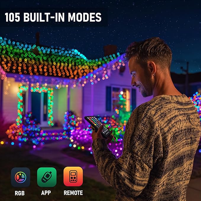 Dazzle Bright Smart C9 Christmas Outdoor Lights, 100 LED 66 FT RGB String Light with Remote, App Control, Music Sync, Connectable Waterproof Xmas Lights for Holiday Tree Patio Roof Decor