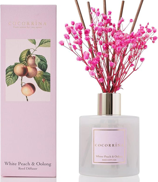 Cocorrína Reed Diffuser Sets - 6.7 oz. White Peach& Oolong Scented Diffuser with 8 Sticks Home Fragrance Reed Diffuser for Bathroom Shelf Decor