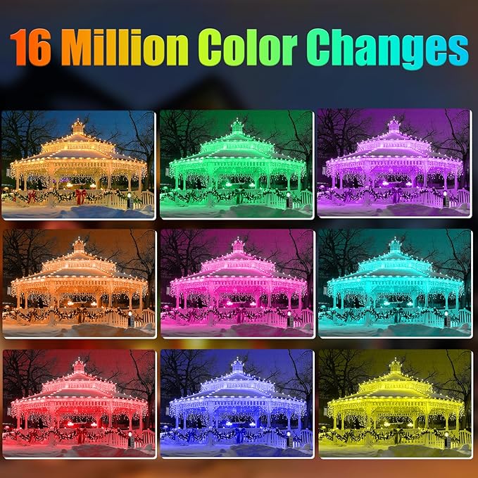 52FT RGB Christmas Lights Outdoor, 504 LED Outdoor String Lights Waterproof Plug in with 8 Modes & Timer, Color Changing Christmas Lights for Tree Party, Garden, Holiday Decorations
