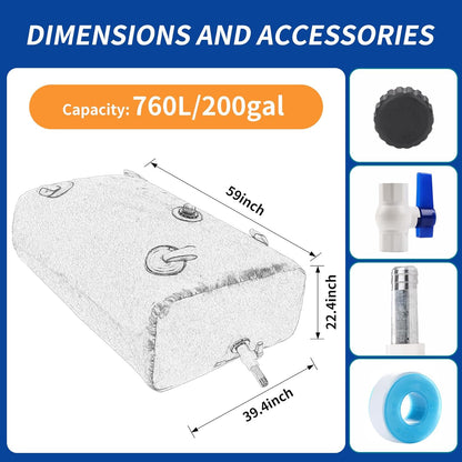 760 L/200 gal Water Bladder Storage Containers, Foldable Portable Water Tank Large Capacity Soft Water Bag, Drought Resistance, Fire Prevention, Emergency Water