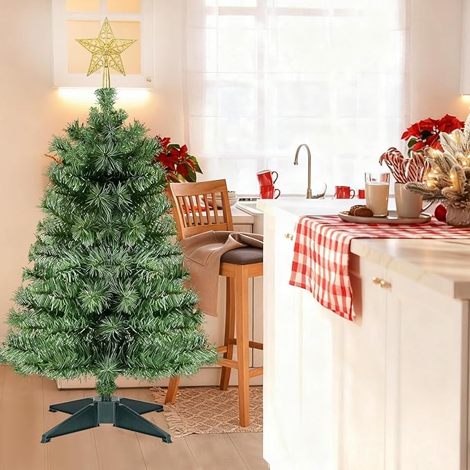 2 Pack 3 Ft Artificial Christmas Tree for Tabletop, Mini Xmas Tree with 4-Leg Stable Base for Indoor Outdoor Holiday Home Party Christmas Decorations (Green)