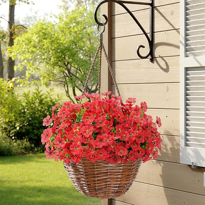 Lifewit Artificial Flowers for Outdoor Indoor, 12 Bundles Plastic Fake Flowers Daisy with Eucalyptus Leaves for Home Garden Decor, Porch, Window Box(Red)