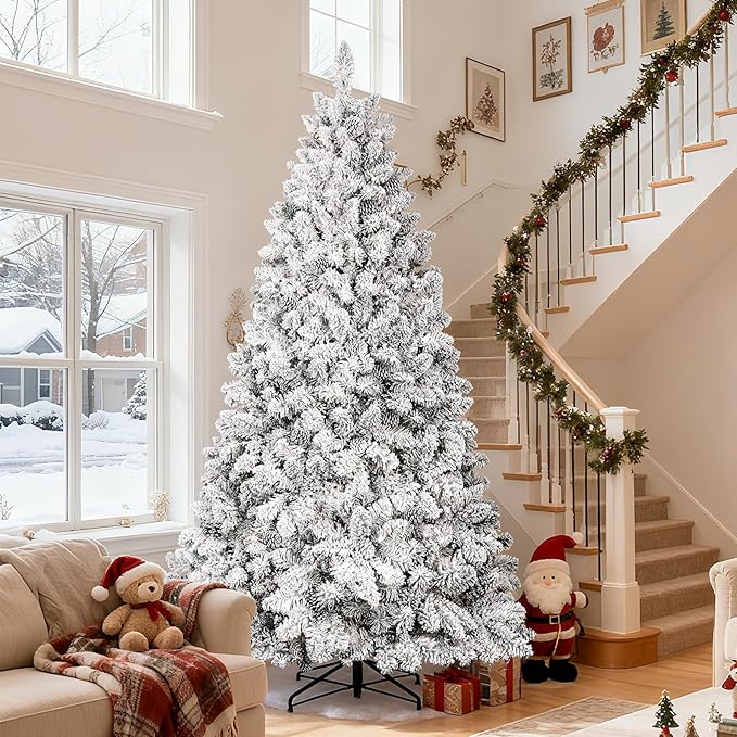 Flocked Christmas Tree 7ft, Premium Christmas Tree - White Flocked Trees - Artificial Xmas Trees