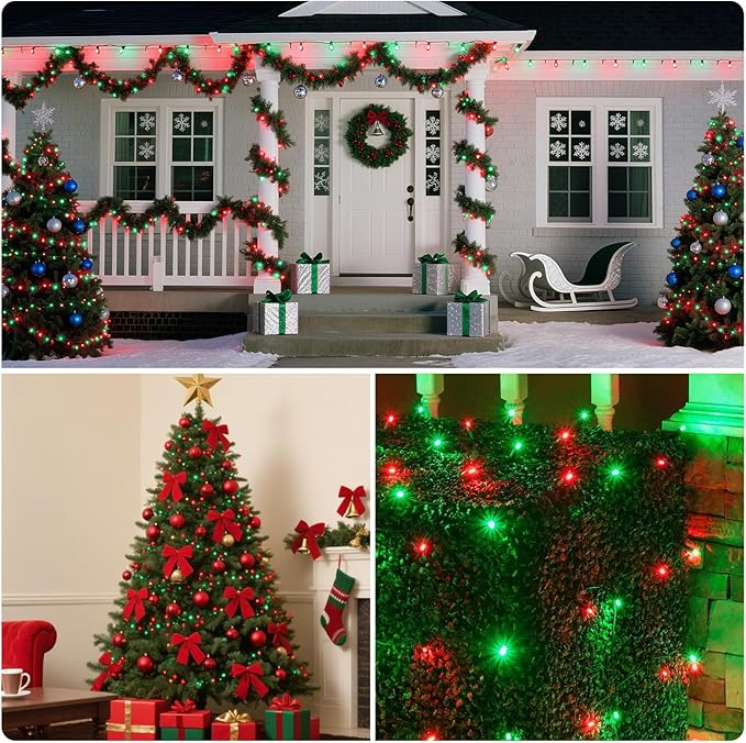 XTF2015 Christmas String Lights, 105ft 300 LED Christmas Lights 8 Modes Memory Function & Timer- UL Certified - Outdoor Indoor Christma s Fairy Lights for Tree, Garden, Party, Wedding(Red + Green)