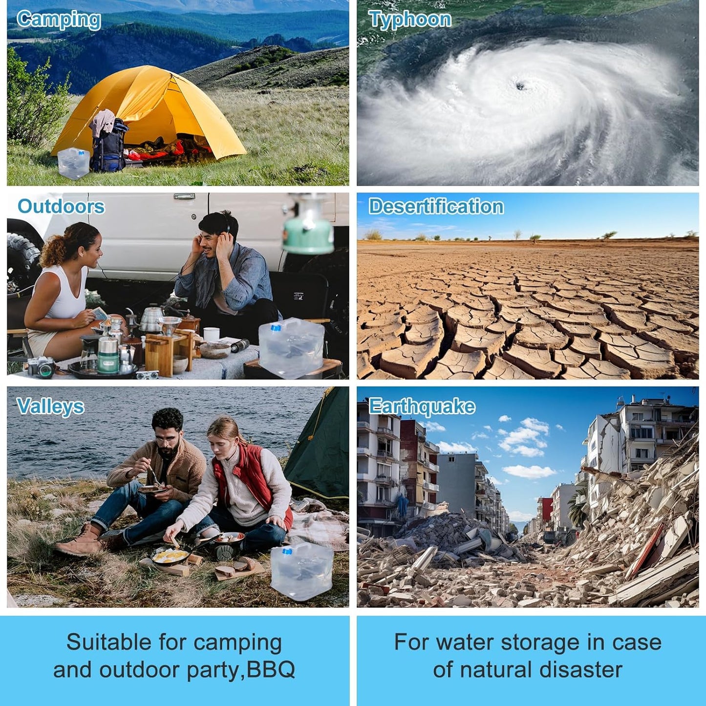 2 Pack Collapsible Water Container with Spigot, Foldable Cube Water Jugs Portable Water Storage for Outdoors Camping Hiking Disaster Preparedness & Survival Gear 1.4/2.6/4/5.3 Gallon