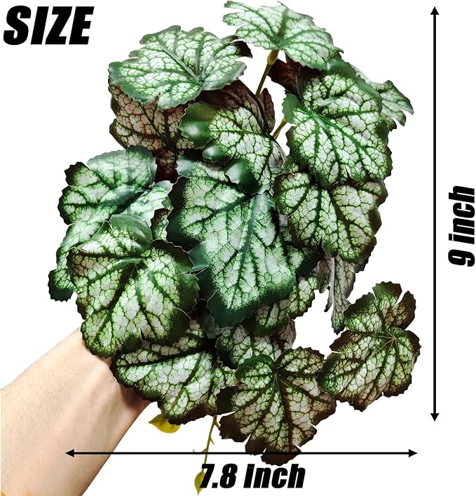 Woyrise Reptile Plants, Terrarium Hanging Plant Vines, Artificial Leaves with Suction Cup, Bearded Dragon Tank Accessories for Gecko Lizard Snake Frog Tortoise Decorations - Green Heuchera