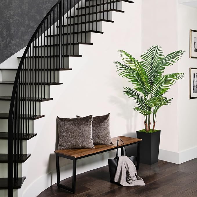 Artificial Palm Tree 5FT - Fake Tree with Black Tall Planter - Faux Tropical Areca Floor Plant in Pot - Artificial Silk Plant for Home Office Living Room Decor Indoor