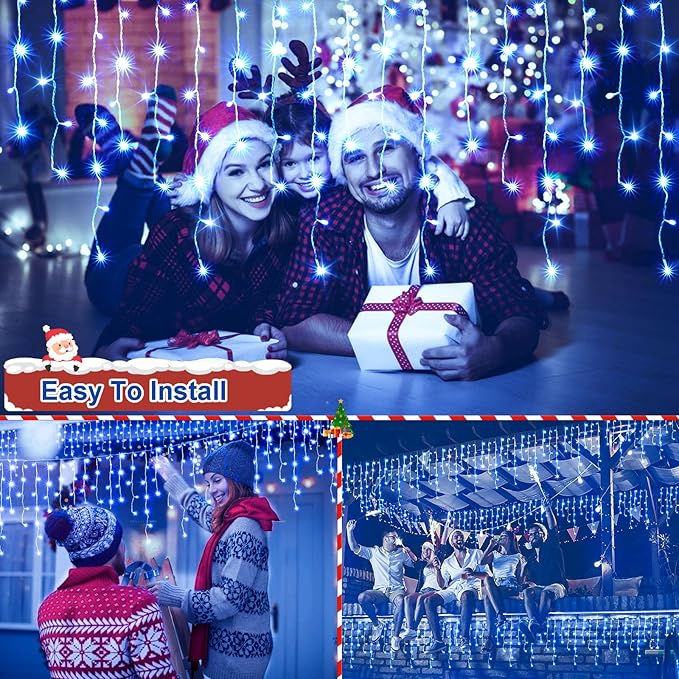 JXLEDAYY Christmas Lights Super Long 1280 LED 131 FT LED String Lights with 240 Drops Plug in 8 Modes Christmas Decoration for Holiday Wedding Party Bedroom Garden Patio Outdoor Indoor (Blue)