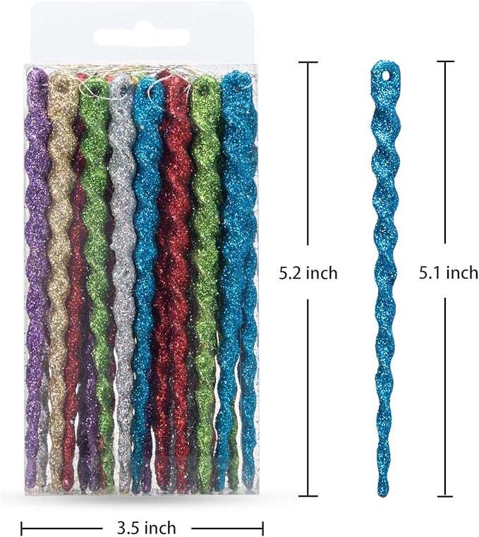 AMS Sparkling Glitter Plastic Icicle Ornaments 30 PCS Twisted Icicles Decoration Christmas Tree and Holiday Xmas Party Hanging (5.1'', Multi Color)