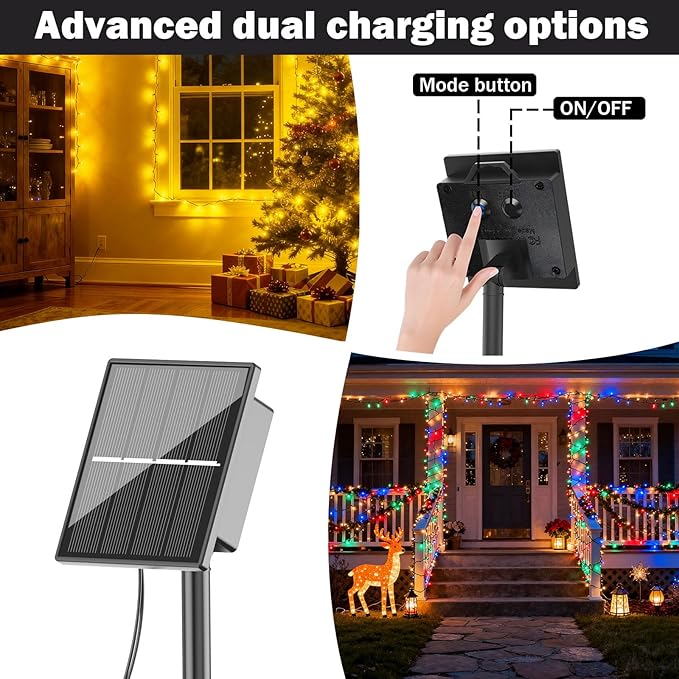 Solar Christmas Lights Outdoor, 4 Pack Solar Christmas Lights Outdoor Waterproof, 100 LED, 8 Modes Solar String Lights for Outside Christmas Decorations Patio Yard Tree Garden(Warm White)