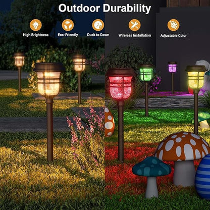 XMCOSY+ Solar Pathway Lights Outdoor Waterproof IP65-2 Lighting Modes Color Changing LED Solar Garden Lights for Yard, Glass Outdoor Lighting for Landscape Walkway Driveway Decor (Warm White & RGB)