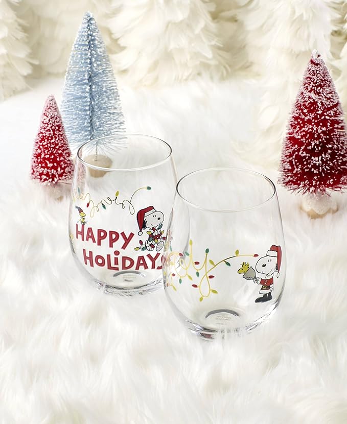 Lenox 896894 Snoopy Christmas Glass Tumblers, Set of 4, Assorted