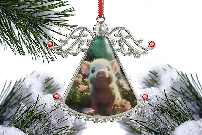 XUTAI Angel Christmas Tree Ornaments Cute Pig Glass Christmas Hanging Angel Glass Pendant for Holiday Decoration