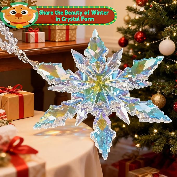 Luxury Crystal Christmas Snowflake Ornaments Christmas Tree Hanging Decorations Gifts for Women Girls Family Friends (Multicolor)