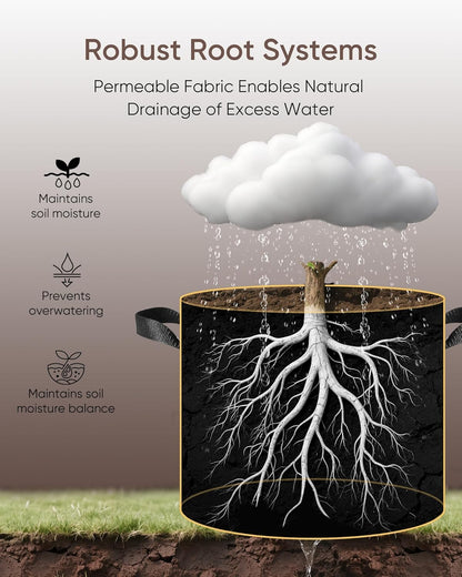 The Growing 5 Pack 10 Gallon Fabric Grow Bags，Thickened Aeration Nonwoven Fabric Plant Pots with Durable Handles,Heavy Duty 300G Planter Pot for Tomato, Fruits, Vegetables and Flowers, Black