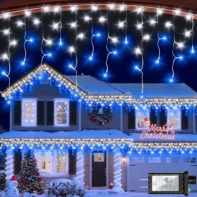 670 LED 66ft Christmas Lights with 148 Drops, 12 Lighting Modes Blue & White Christmas Decoration Twinkling Lights Dimmable, Timer Outdoor Waterproof Fairy Lights for Indoor Garden House Eaves Roof