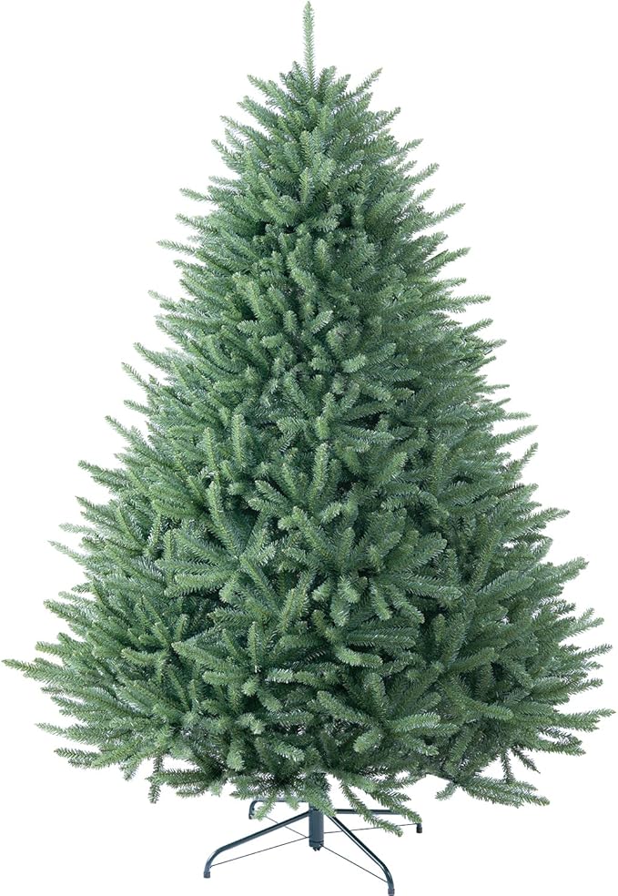 7FT Blue Spruce Christmas Tree, Premium Hinged Artificial Christmas Tree, Full Unlit Xmas Tree 7 Feet No Lights, Non Pre-lit for Indoor and Outdoor Fir Green Festive Holiday