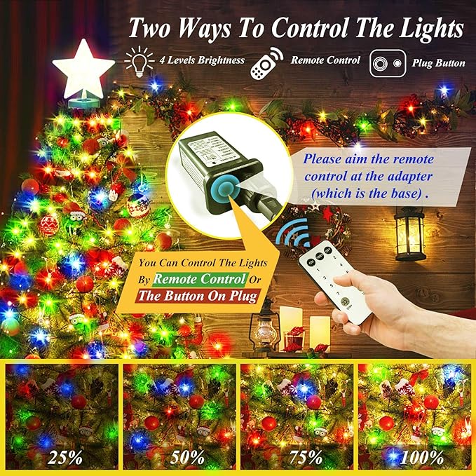 Christmas Tree Lights String, 410LED Christmas Lights for Tree with 8 Light Modes & Memory Function, 6.6FT x 16 String Lights with Timing & Remote Control for Christmas Decoration - Multicolor