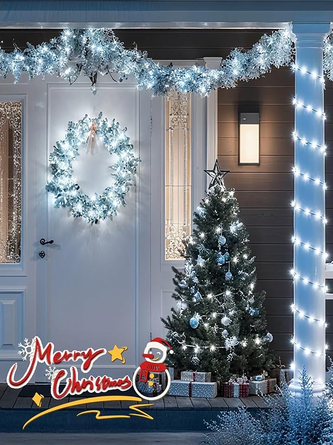 6 Pack Solar Christmas Lights Outdoor Waterproof, 600 LED 198 FT Solar Powered String Lights Outdoor with Green Wire 8 Lighting Modes, Christmas Tree Light for Xmas Fence Party Yard Decor, Cool White