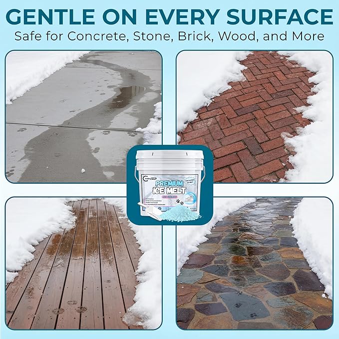 Pet-Friendly Ice Melt - Fast-Acting Magnesium Chloride Formula, Safer for Pets & Surfaces, 30lb Bucket with Scoop