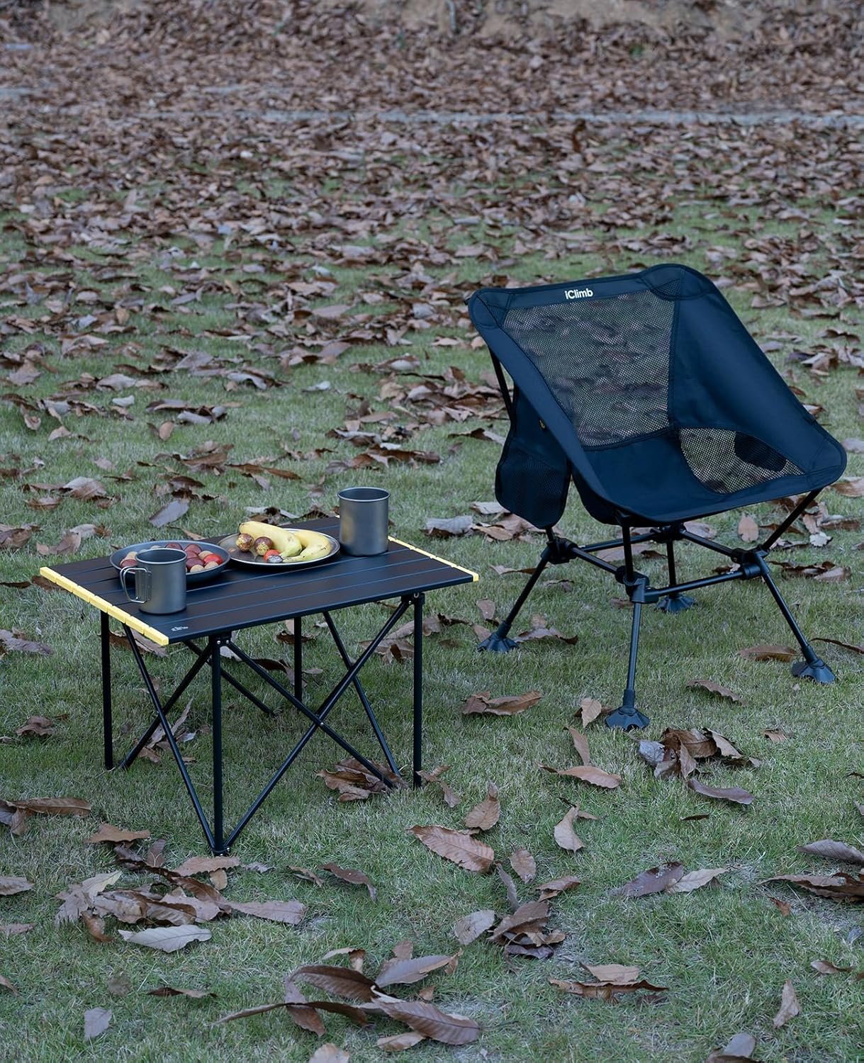 iClimb Ultralight Compact Camping Folding Table with Carry Bag (Reinforced Black - L)